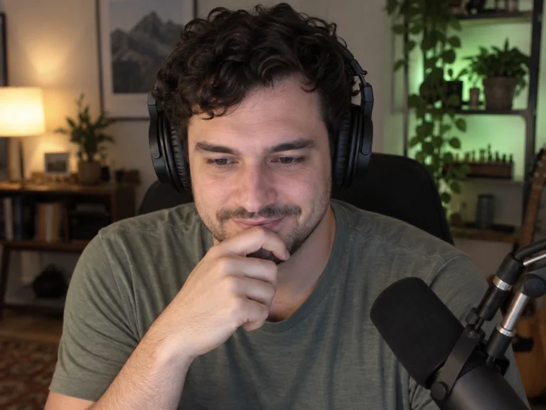 Fictional streamer wearing headphones at their desk